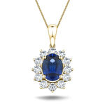 Blue Sapphire 1.80ct & 0.70ct G/SI Diamond Necklace in 18k Yellow Gold - All Diamond