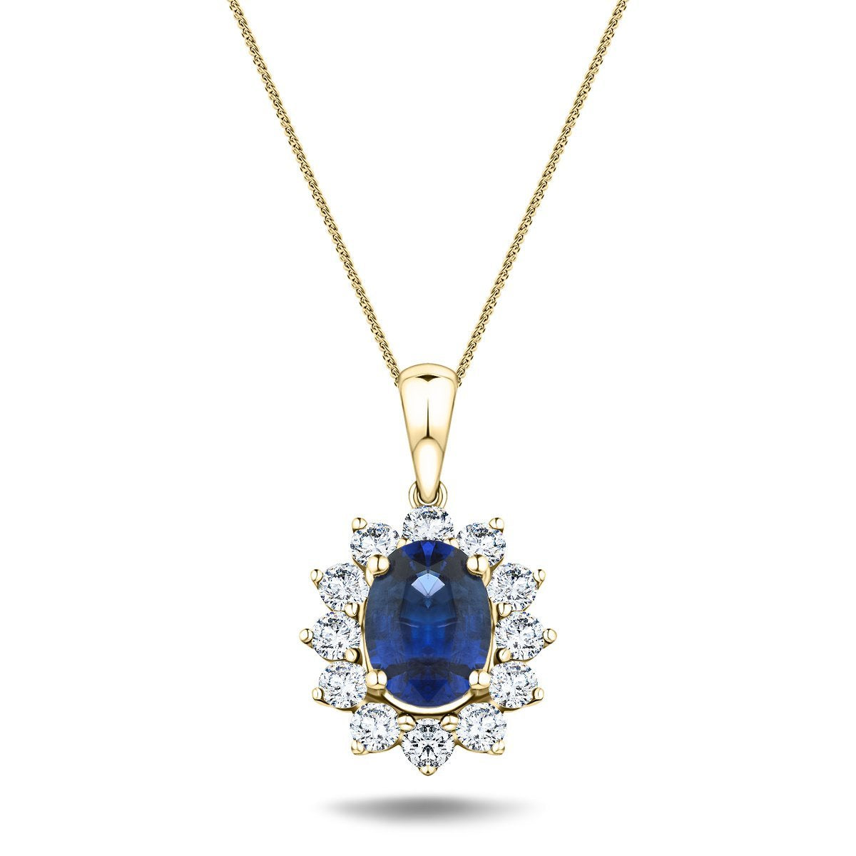 Blue Sapphire 1.80ct & 0.70ct G/SI Diamond Necklace in 18k Yellow Gold - All Diamond