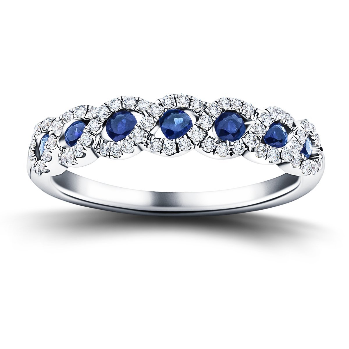 Blue Sapphire & Diamond 0.55ct Dress Cocktail Ring in 18k White Gold - All Diamond