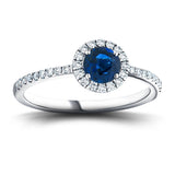 Blue Sapphire & Diamond 1.30ct Halo Ring in 18k White Gold - All Diamond