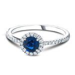 Blue Sapphire & Diamond 1.30ct Halo Ring in 18k White Gold - All Diamond