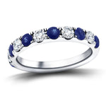 Blue Sapphire & Diamond Half Eternity Ring 0.60ct in 18k White Gold - All Diamond