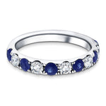 Blue Sapphire & Diamond Half Eternity Ring 0.80ct in 18k White Gold - All Diamond