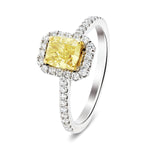 Certified Cushion Yellow Diamond Engagement Ring 0.80ct Ring in 18k White Gold - All Diamond