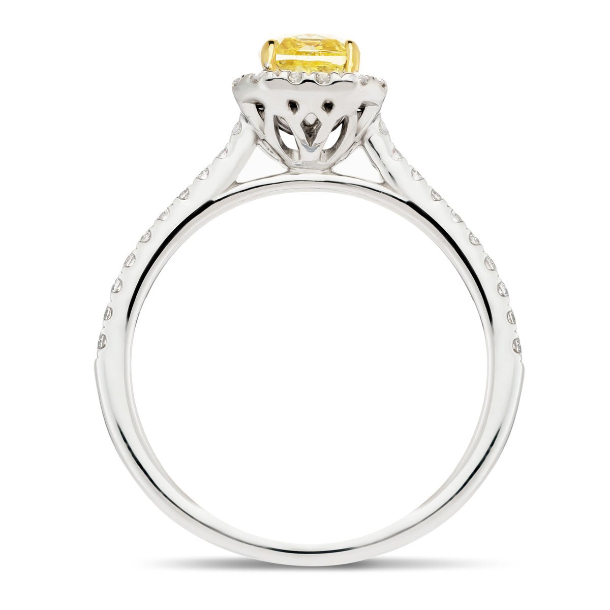 Certified Cushion Yellow Diamond Engagement Ring 1.30ct Ring in 18k White Gold - All Diamond