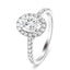 Anillo de compromiso ovalado con halo de diamantes certificados de 0,85 quilates E/VS platino