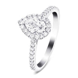 Certified Diamond Halo Pear Engagement Ring 0.50ct 18k White Gold - All Diamond