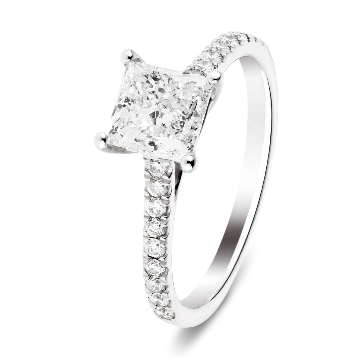 Certified Diamond Princess Side Stone Engagement Ring 0.55ct E/VS 18k White Gold - All Diamond