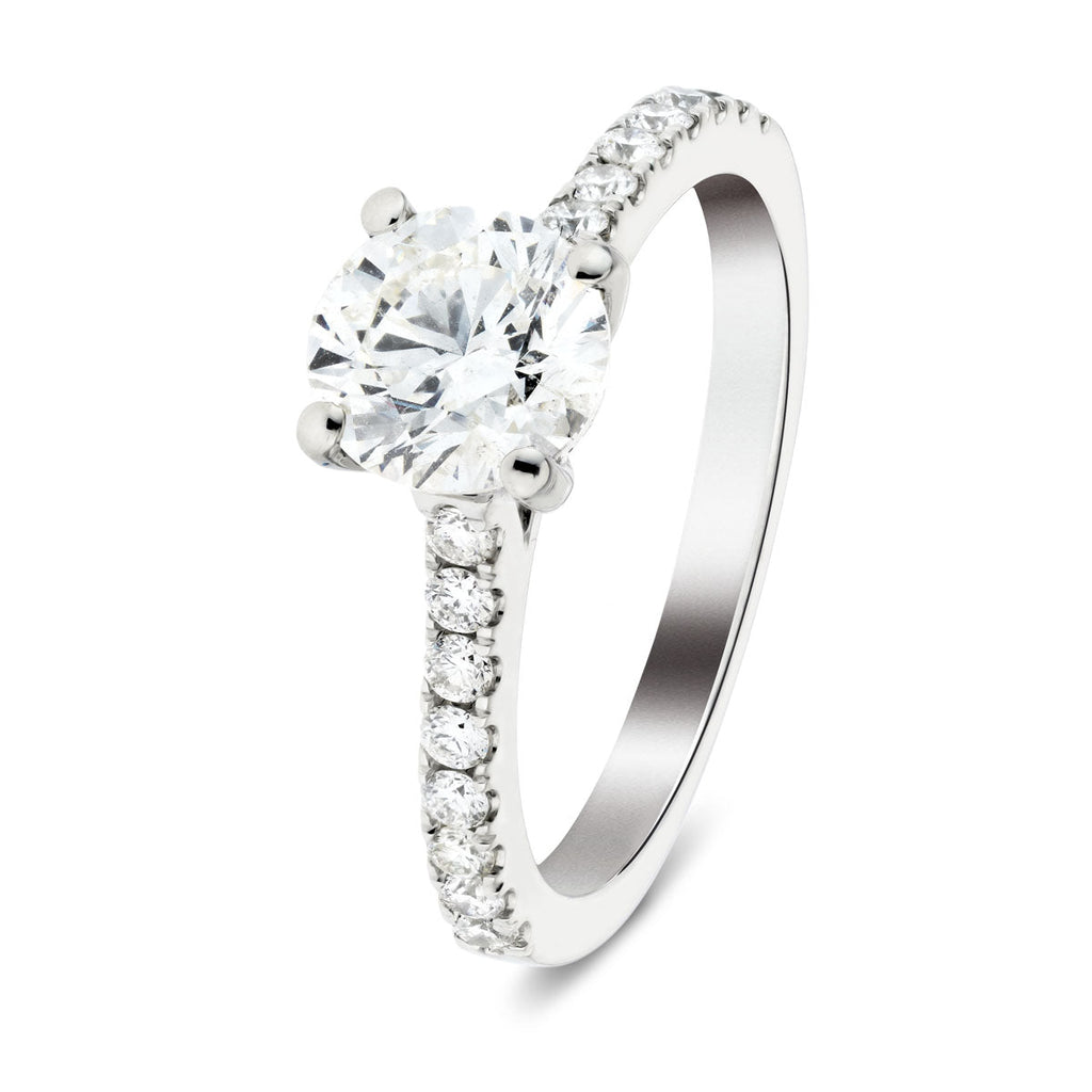 Certified Diamond Round Side Stone Engagement Ring 1.15ct G/SI 18k White Gold - All Diamond