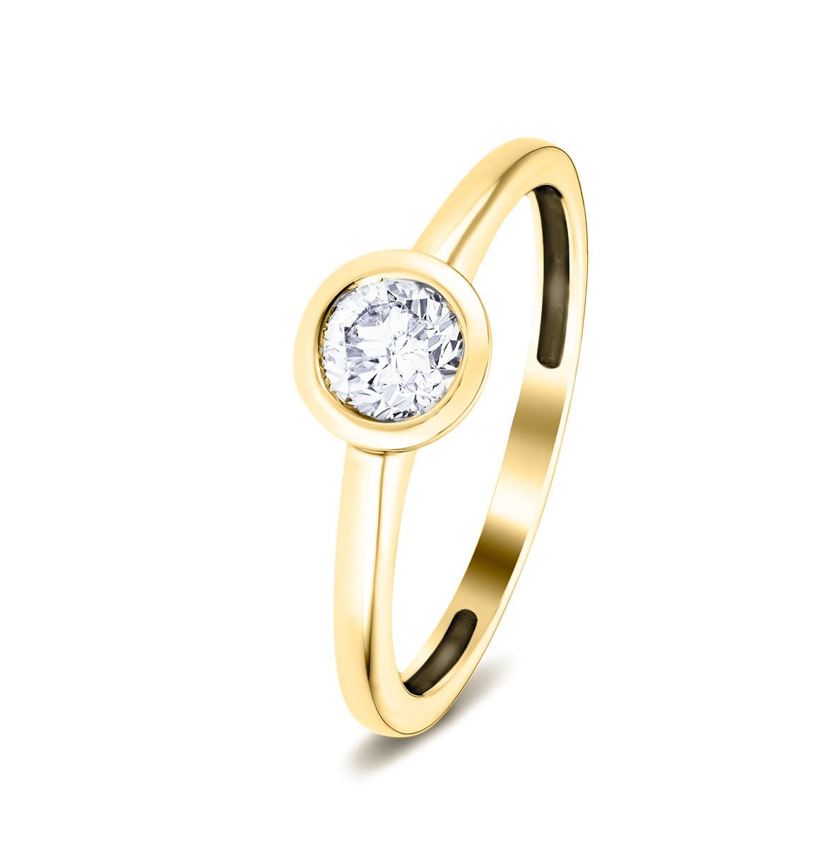 Certified Rub Over Diamond Solitaire Engagement Ring 0.33ct G/SI 18k Yellow Gold - All Diamond