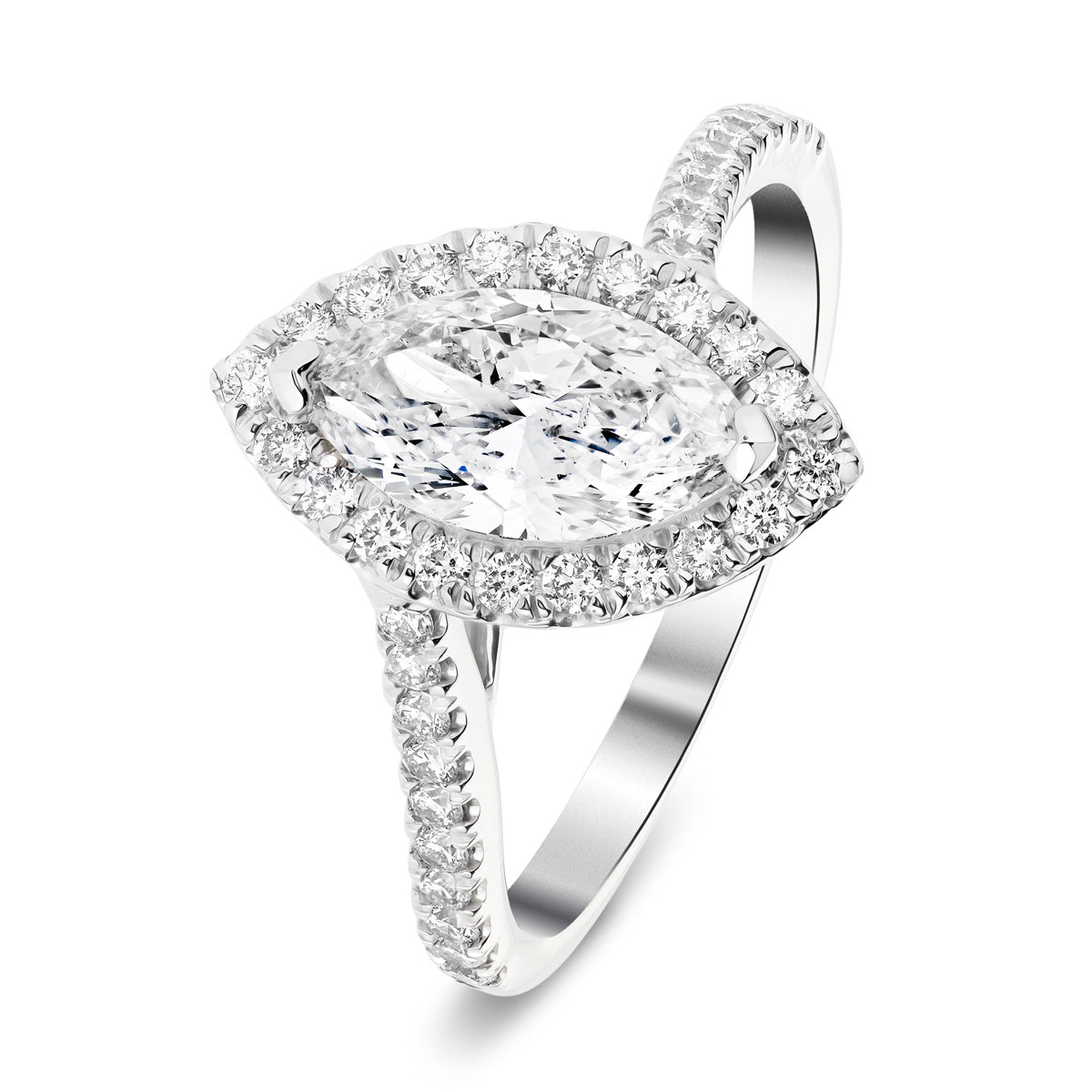 Certified Twist Marquise Diamond Halo Engagement Ring E/VS