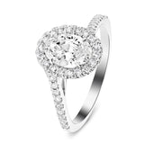 Certified Twist Oval Diamond Halo Engagement Ring 0.60ct E/VS in 18k White Gold - All Diamond