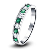 Channel Emerald & Diamond Half Eternity Ring 0.50ct 18k White Gold - All Diamond