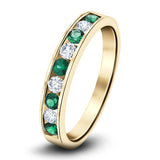 Channel Emerald & Diamond Half Eternity Ring 0.50ct 18k Yellow Gold - All Diamond