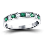 Channel Emerald & Diamond Half Eternity Ring 0.85ct 18k White Gold - All Diamond