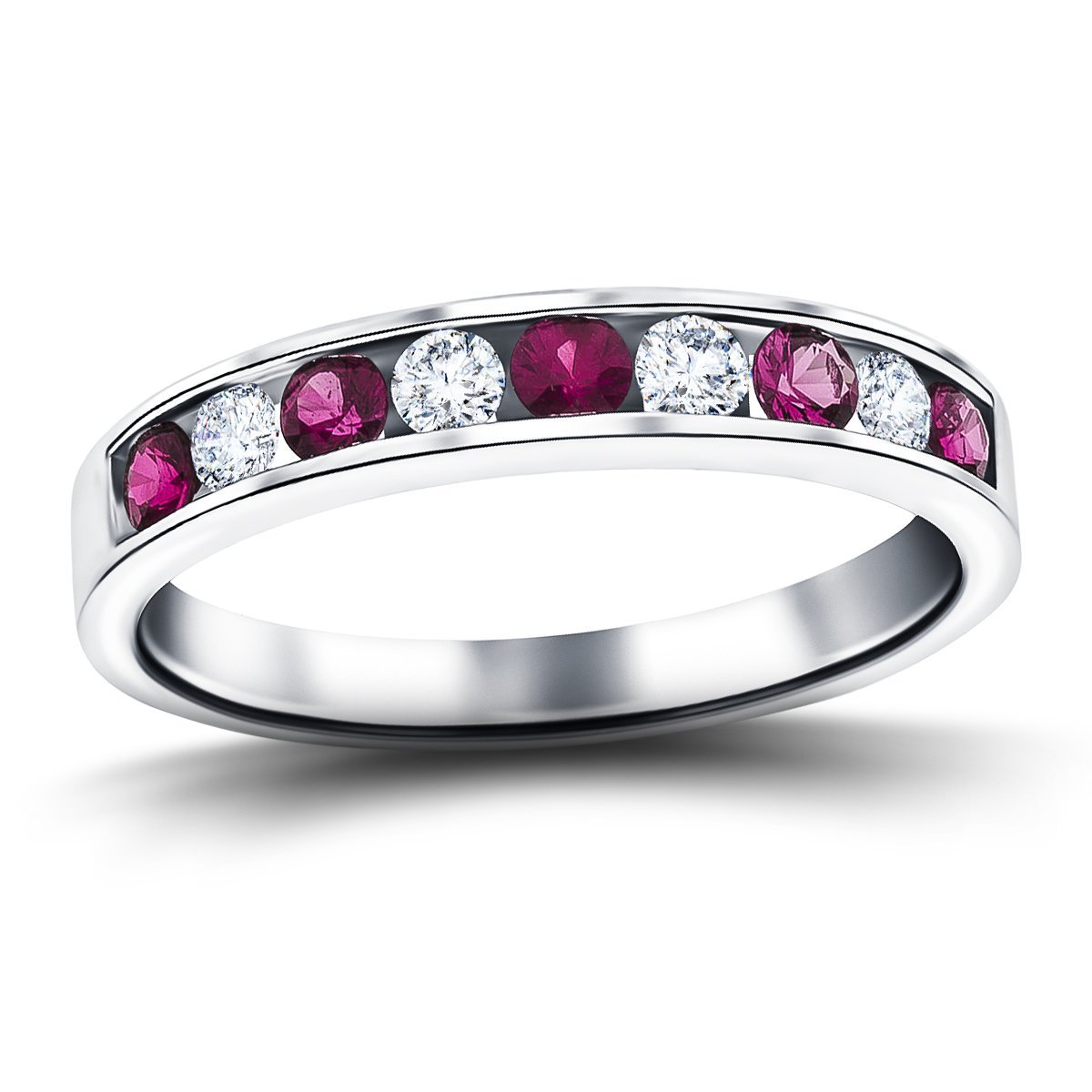 Channel Ruby & Diamond Half Eternity Ring 0.55ct 18k White Gold - All Diamond