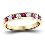 Channel Ruby & Diamond Half Eternity Ring 0.55ct 18k Yellow Gold - All Diamond