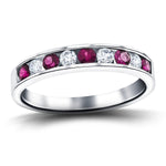 Channel Ruby & Diamond Half Eternity Ring 0.90ct 18k White Gold - All Diamond