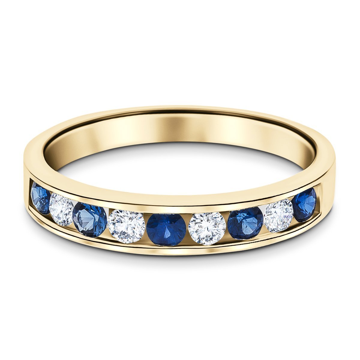 Channel Sapphire & Diamond Half Eternity Ring 0.55ct 18k Yellow Gold - All Diamond