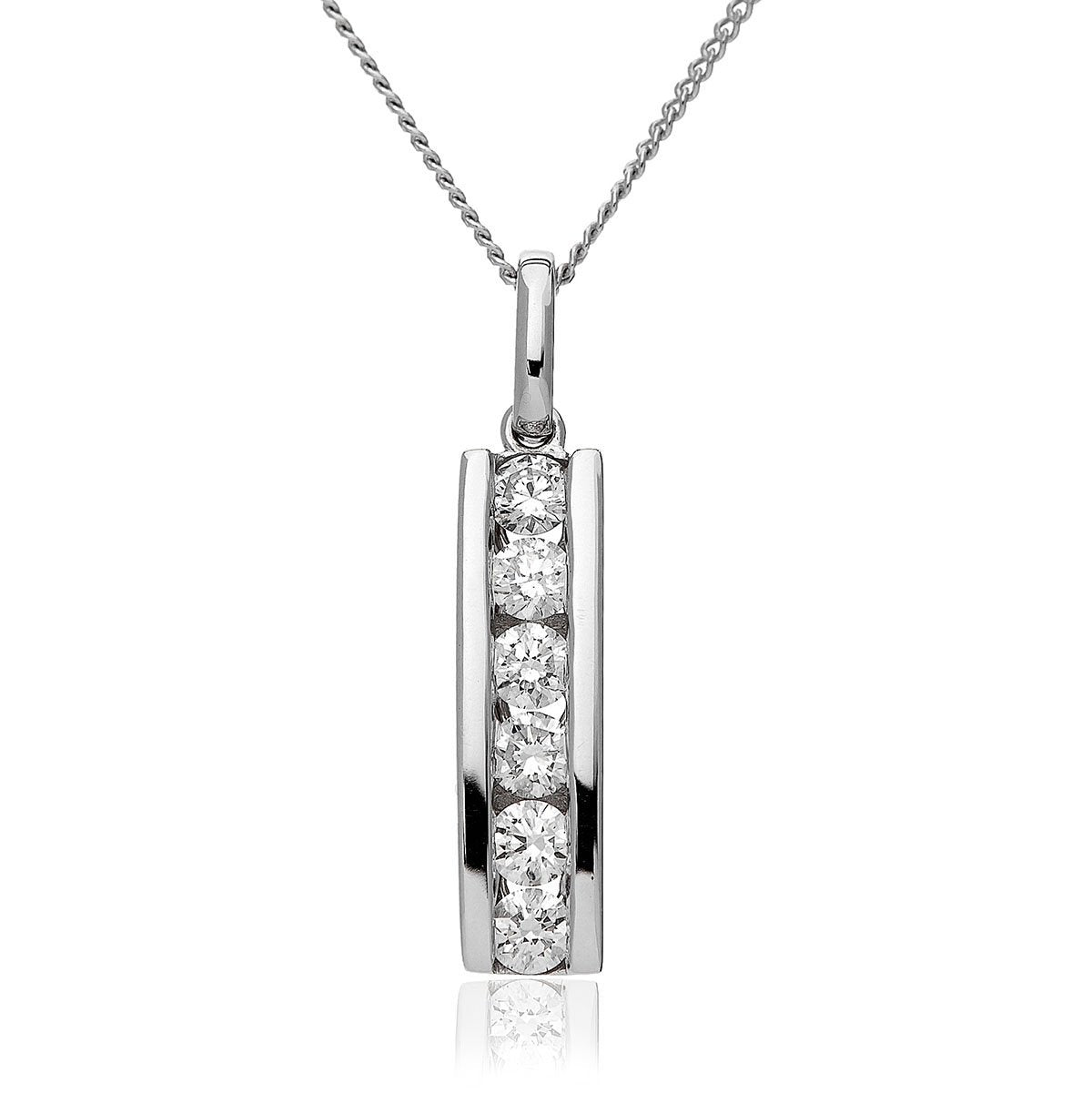 Channel Set Diamond Drop Pendant Necklace 0.60ct G/SI 18k White Gold - All Diamond