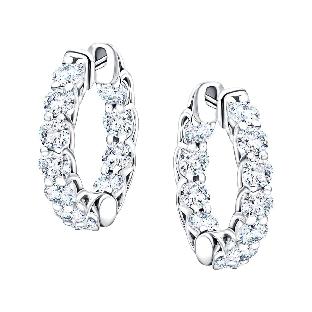 Classic Diamond Hoop Earrings 2.20ct G/SI Quality in 18k White Gold - All Diamond