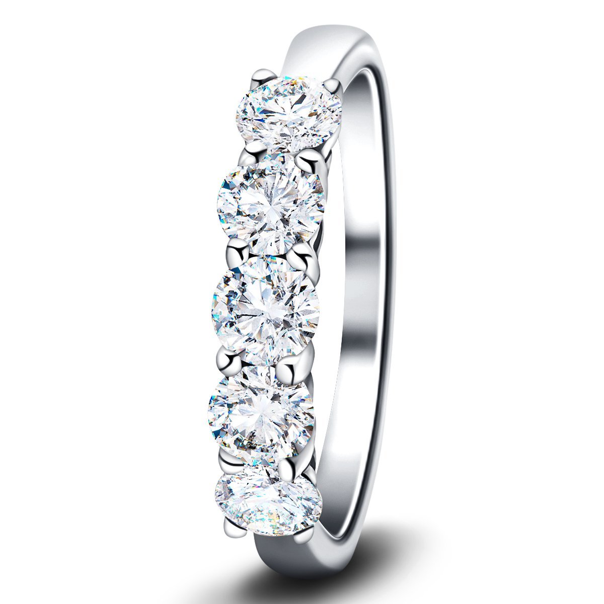 Classic Five Stone Ring with 1.00ct G/SI Quality 18k White Gold - All Diamond