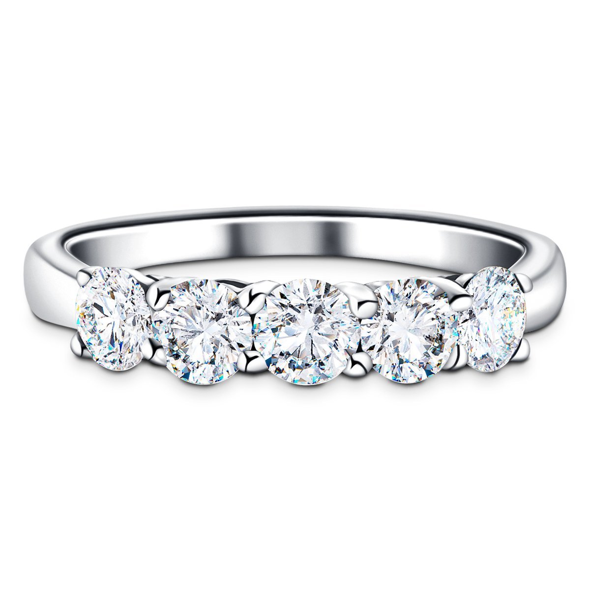 Classic Five Stone Ring with 1.00ct G/SI Quality 18k White Gold - All Diamond