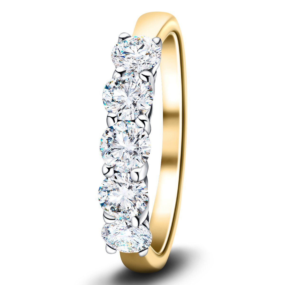 Classic Five Stone Ring with 2.00ct G/SI Quality 18k Yellow Gold - All Diamond