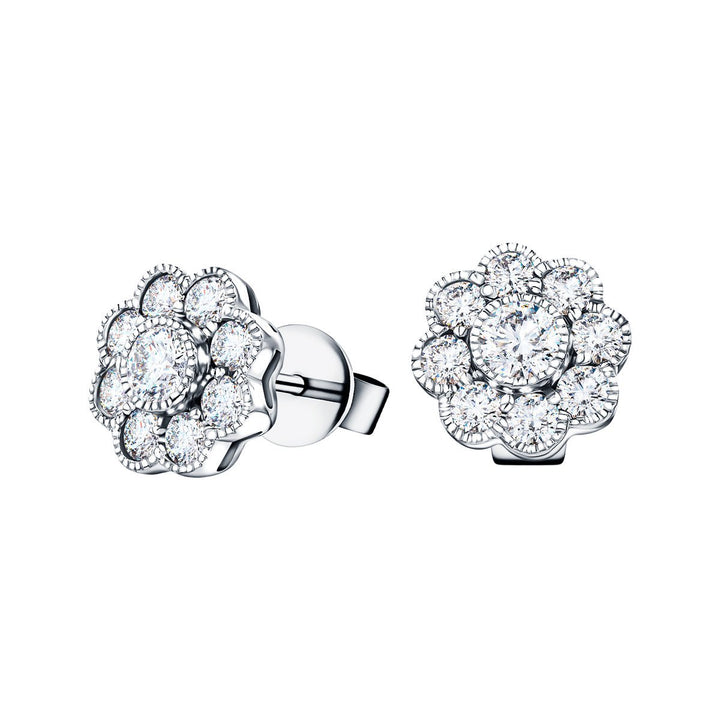 Aretes de racimo 1.10ct Diamante de calidad G/SI en oro blanco de 18 k