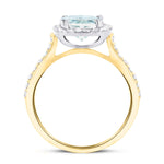 Cushion Halo Aquamarine 2.33ct & Diamond 0.53ct Ring in 18K Yellow Gold - All Diamond