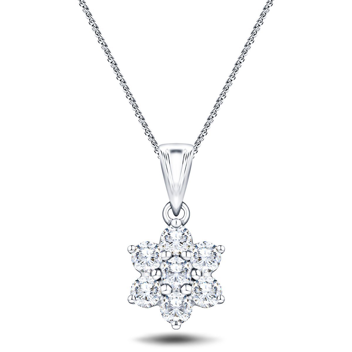 Daisy Diamond Cluster Pendant Necklace 0.25ct G/SI 18k White Gold - All Diamond