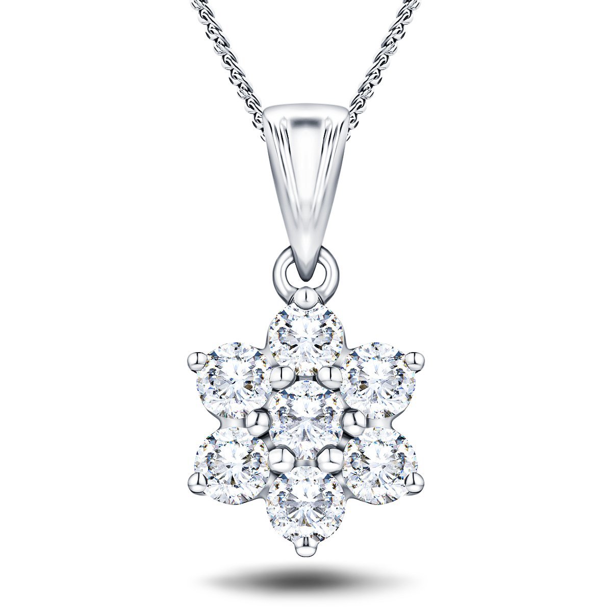 Daisy Diamond Cluster Pendant Necklace 0.25ct G/SI 18k White Gold - All Diamond