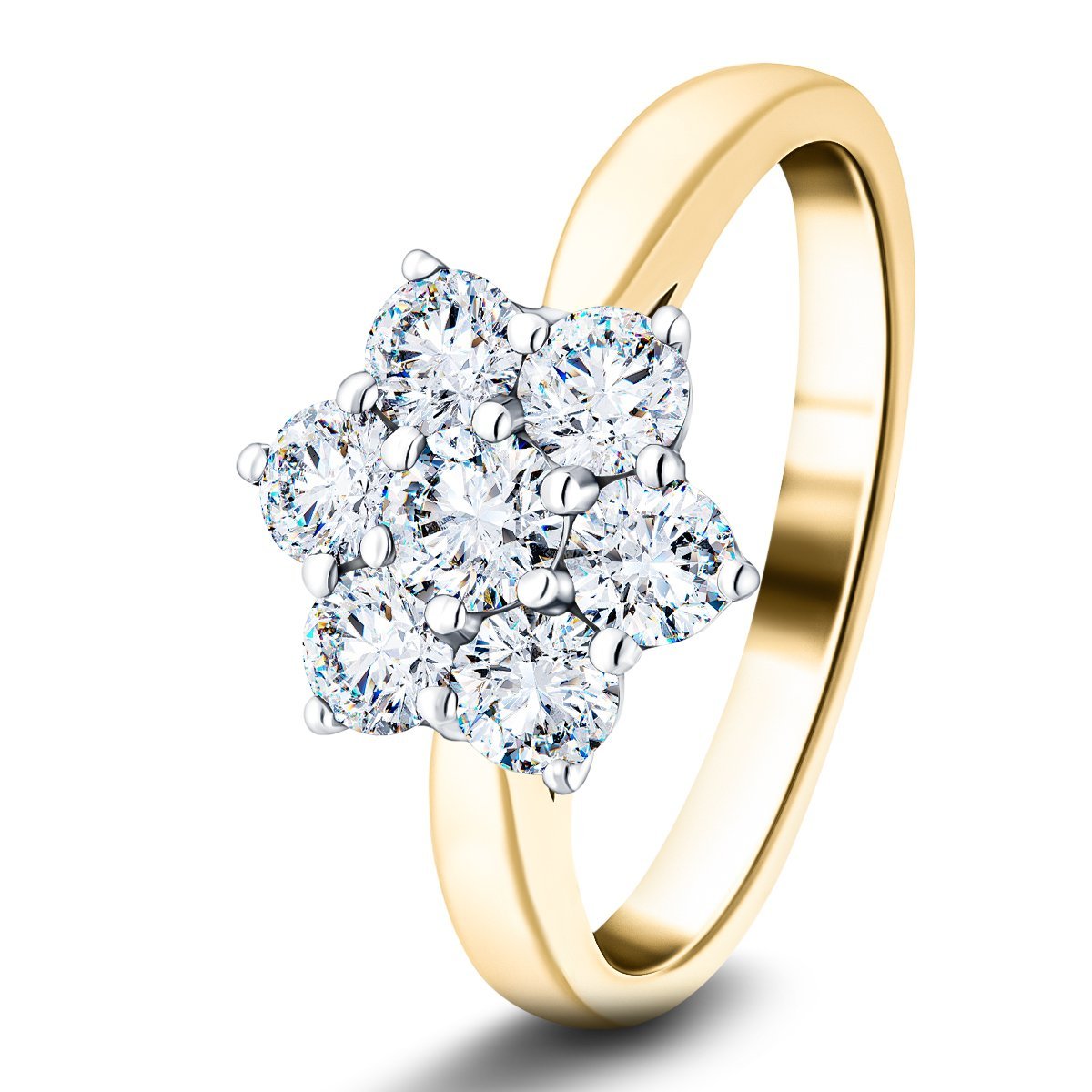 Diamond 1.00ct G/SI Quality 18k Yellow Gold Cluster Ring - All Diamond