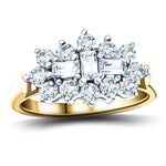 Diamond Cluster Boat Ring 1.00ct G/SI Quality in 18k Yellow Gold - All Diamond