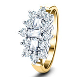 Diamond Cluster Boat Ring 1.00ct G/SI Quality in 18k Yellow Gold - All Diamond