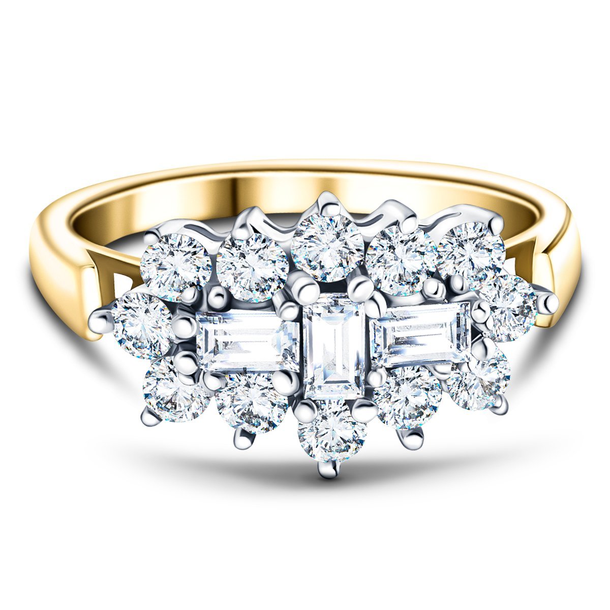 Diamond Cluster Boat Ring 2.00ct G/SI Quality in 18k Yellow Gold - All Diamond