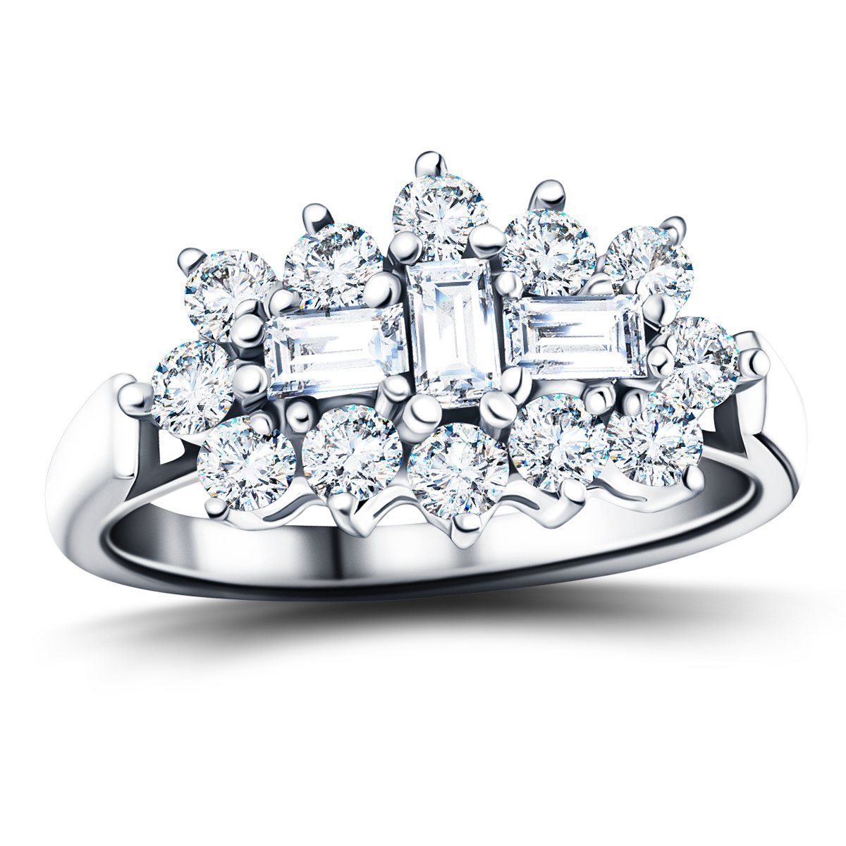 Diamond Cluster Boat Ring 2.00ct G/SI Quality in Platinum - All Diamond