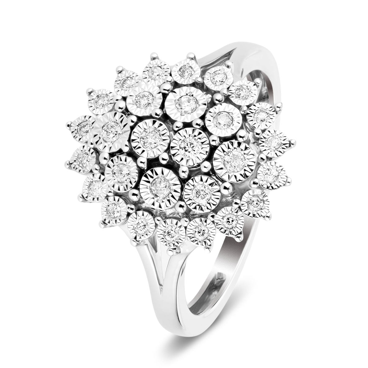 Diamond Cluster Oval Ring 3.00ct Look G/SI Quality in 9k White Gold - All Diamond