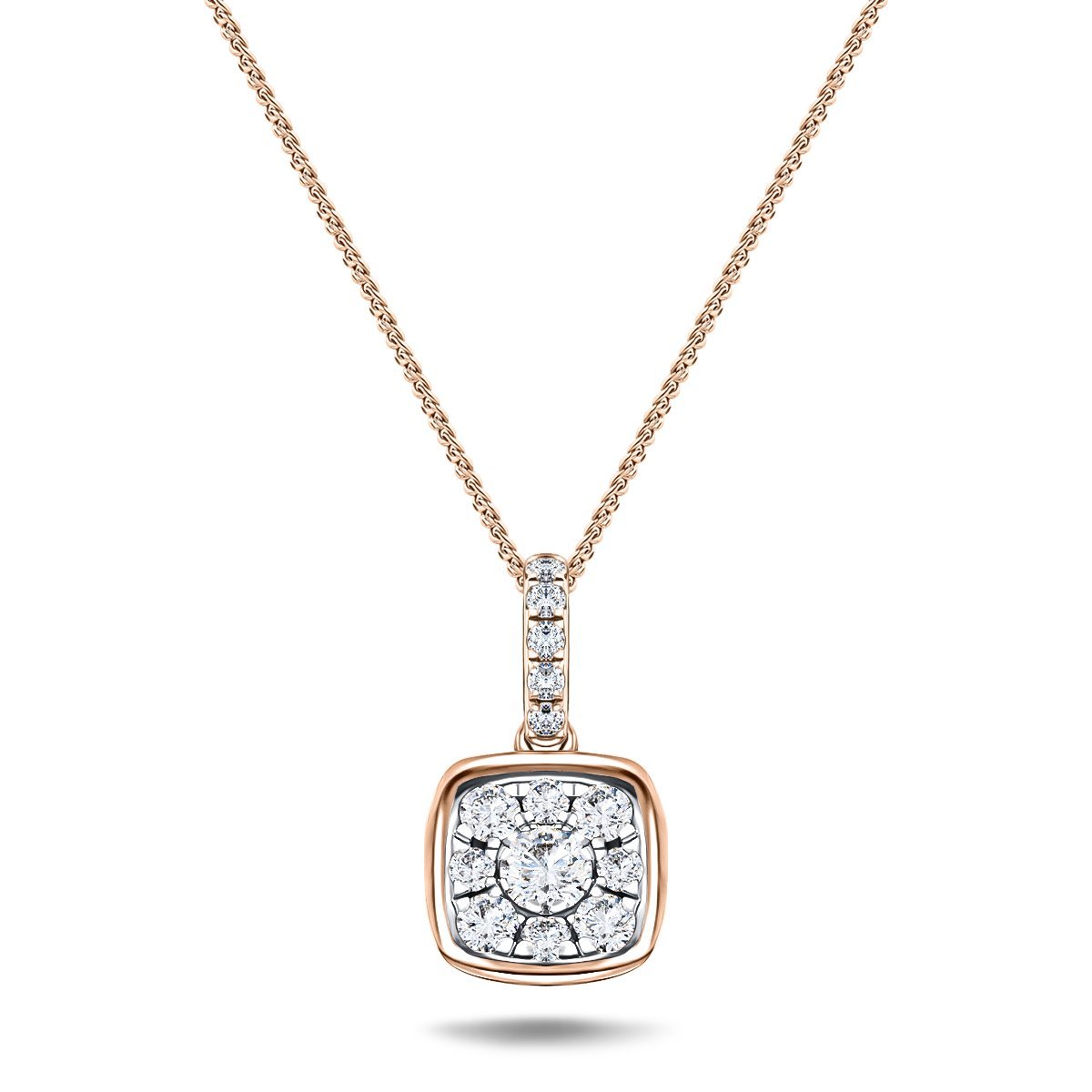 Diamond Cluster Pendant Necklace 0.25ct G/SI 18k Rose Gold 7.2mm - All Diamond