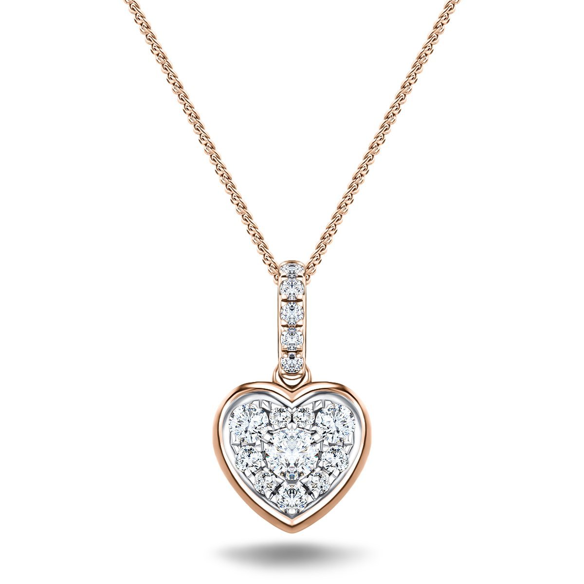 Diamond Cluster Pendant Necklace 0.25ct G/SI 18k Rose Gold 7.8mm - All Diamond