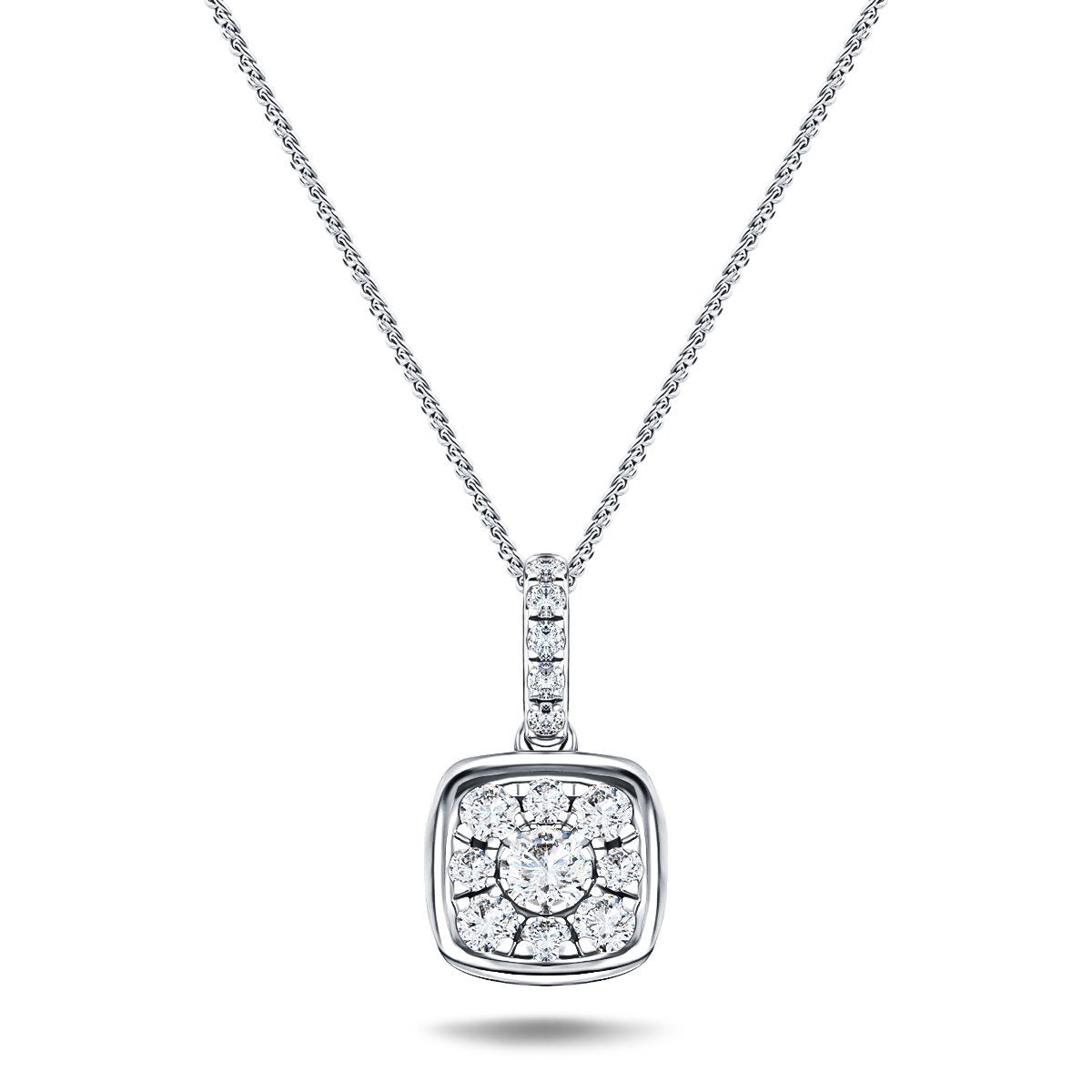 Diamond Cluster Pendant Necklace 0.25ct G/SI 18k White Gold 7.2mm - All Diamond