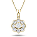 Diamond Cluster Pendant Necklace 0.35ct G/SI 18k Yellow Gold 9.0x15.6 - All Diamond