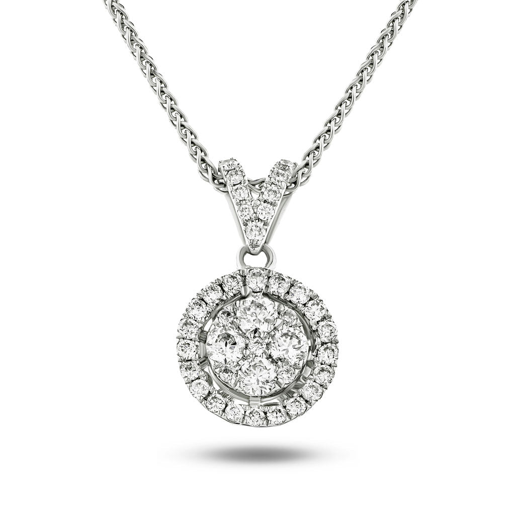 Diamond Cluster Pendant Necklace 0.40ct G/SI 18k White Gold 9.2x16.0 - All Diamond