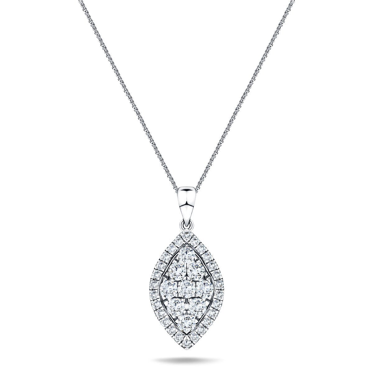 Diamond Cluster Pendant Necklace 0.60ct G/SI 18k White Gold 9.1x21.5 - All Diamond