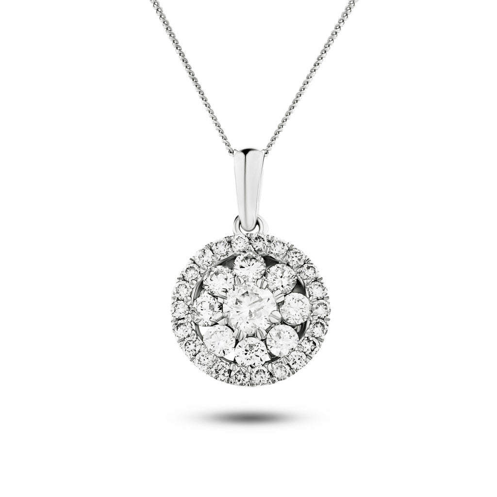 Diamond Cluster Pendant Necklace 0.70ct G/SI 18k White Gold 10.7x17.0 - All Diamond