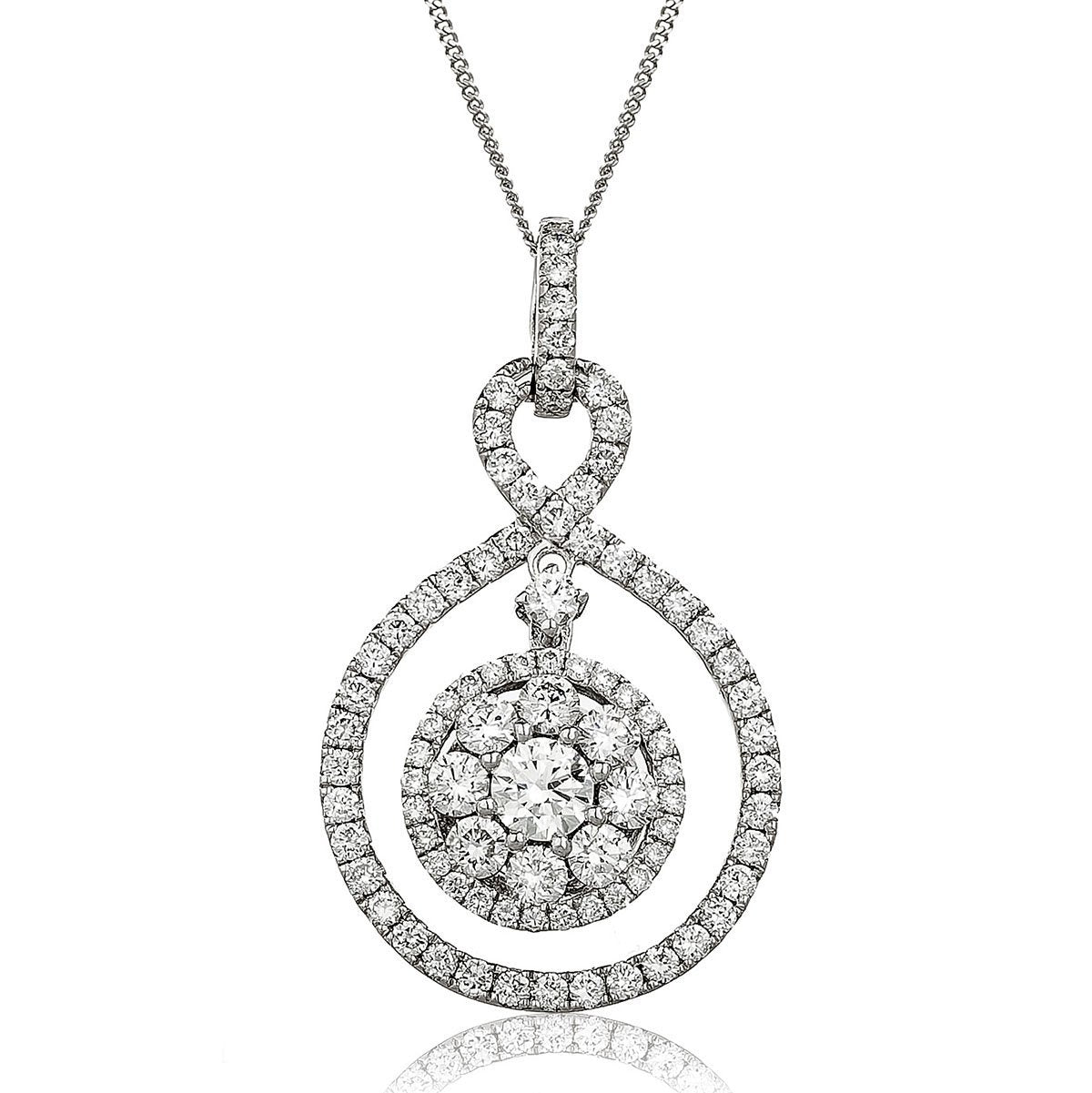 Diamond Cluster Pendant Necklace 0.75ct G/SI 18k White Gold 14.3x26.4 - All Diamond