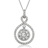 Diamond Cluster Pendant Necklace 0.75ct G/SI 18k White Gold 14.3x26.4 - All Diamond