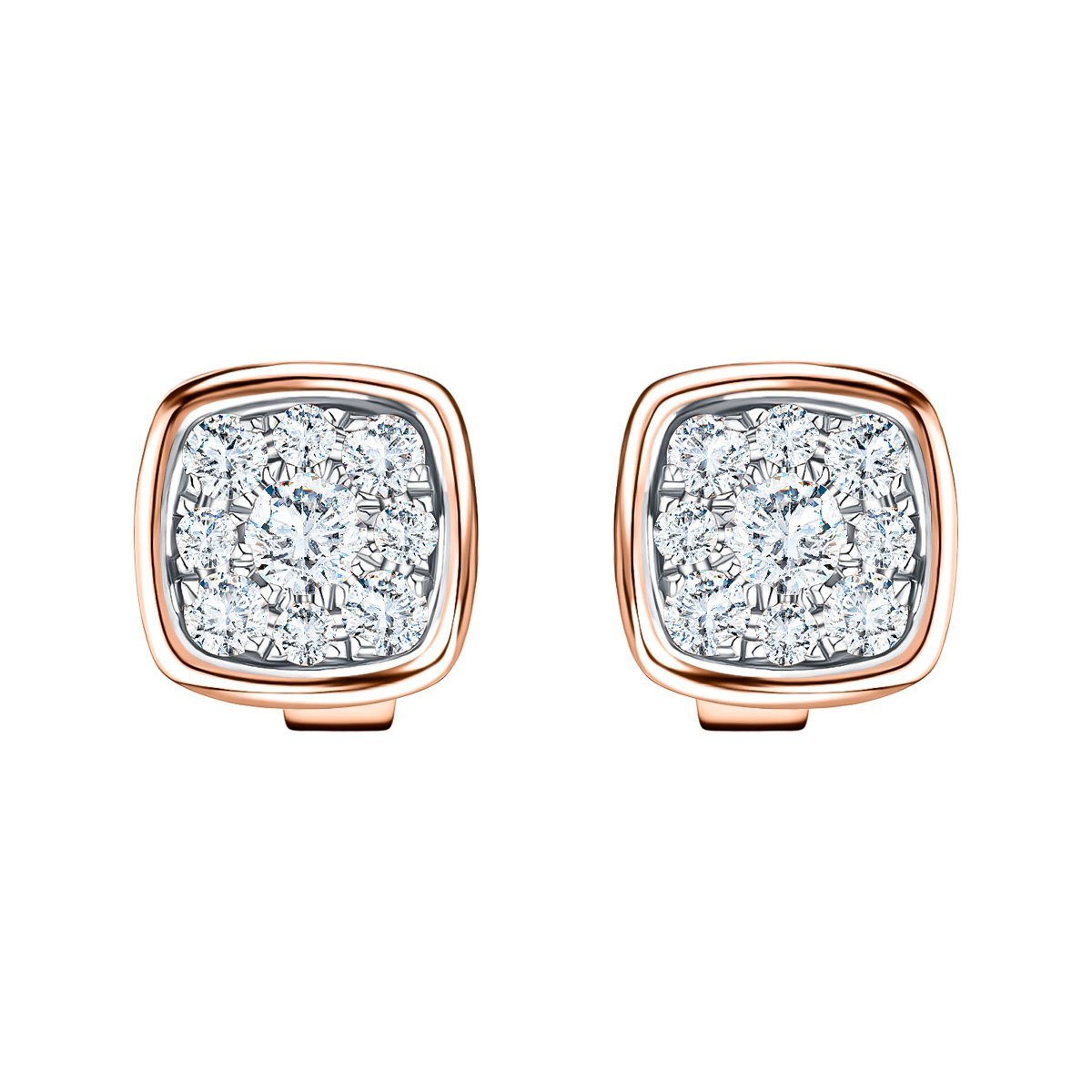 Diamond Cluster Square Earrings 0.20ct G/SI Quality 18k Rose Gold - All Diamond