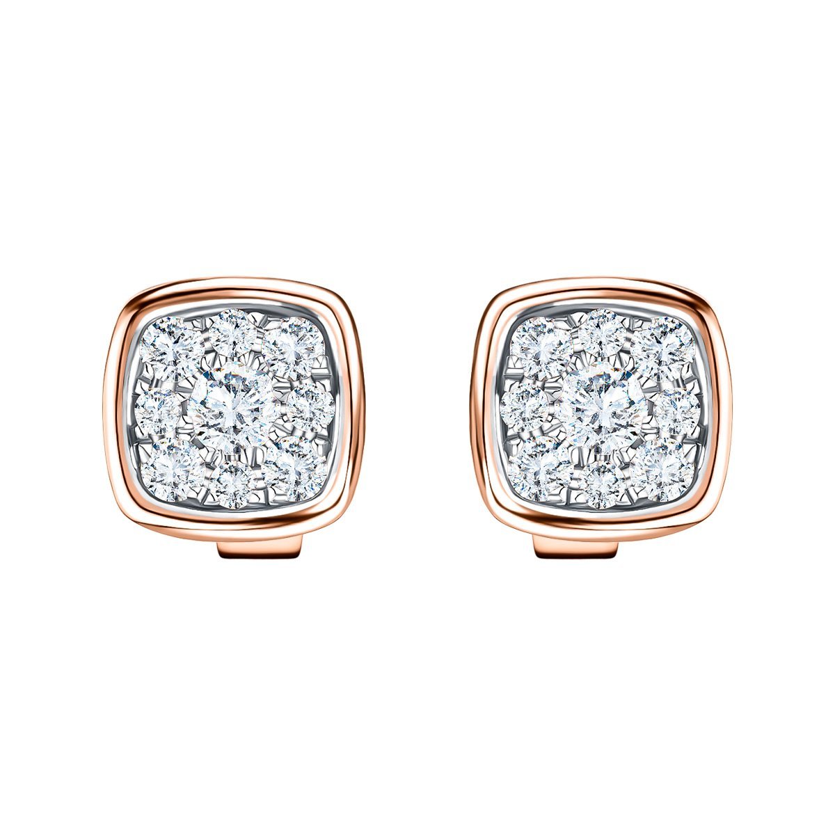 Diamond Cluster Square Earrings 0.20ct G/SI Quality 18k Rose Gold - All Diamond