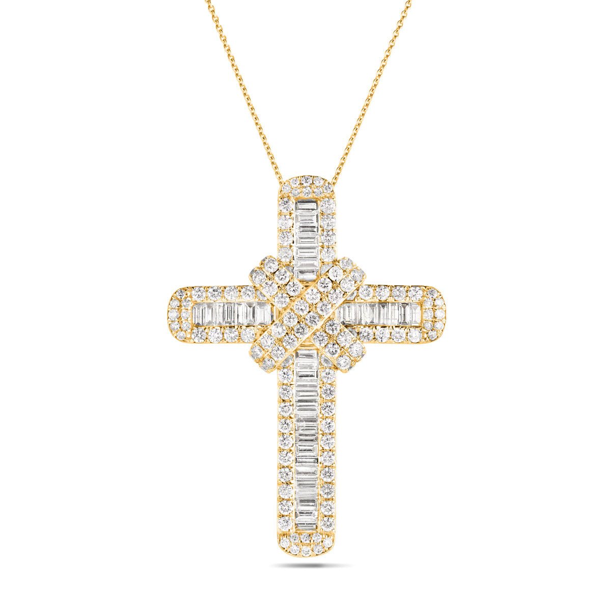 Diamond Cross Baguette & Round Diamonds 5.40ct In 18k Yellow Gold - All Diamond